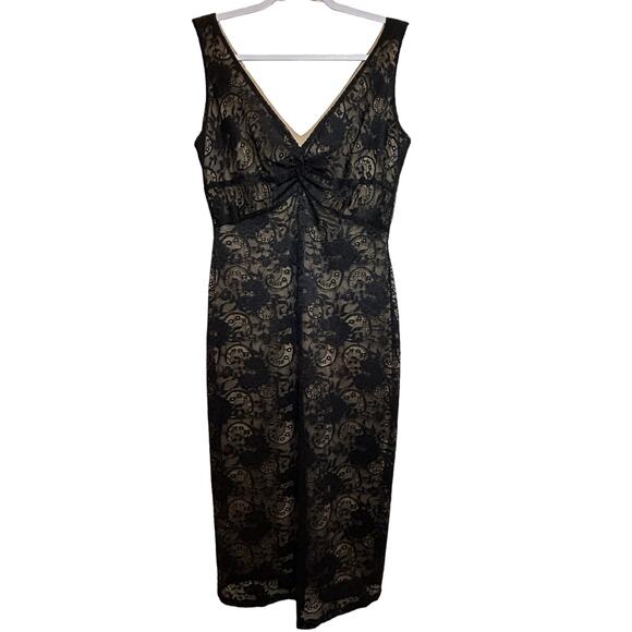 Laundry By Shelli Segal Sleeveless Nude Dress With Black Lace Overlay- Size 8 - Picture 2 of 12